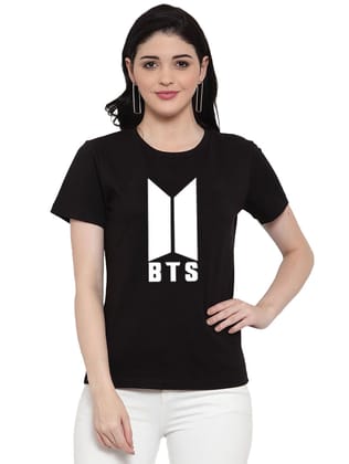 Women's Cotton Blend Bts Print Printed T Shirt S (Black)