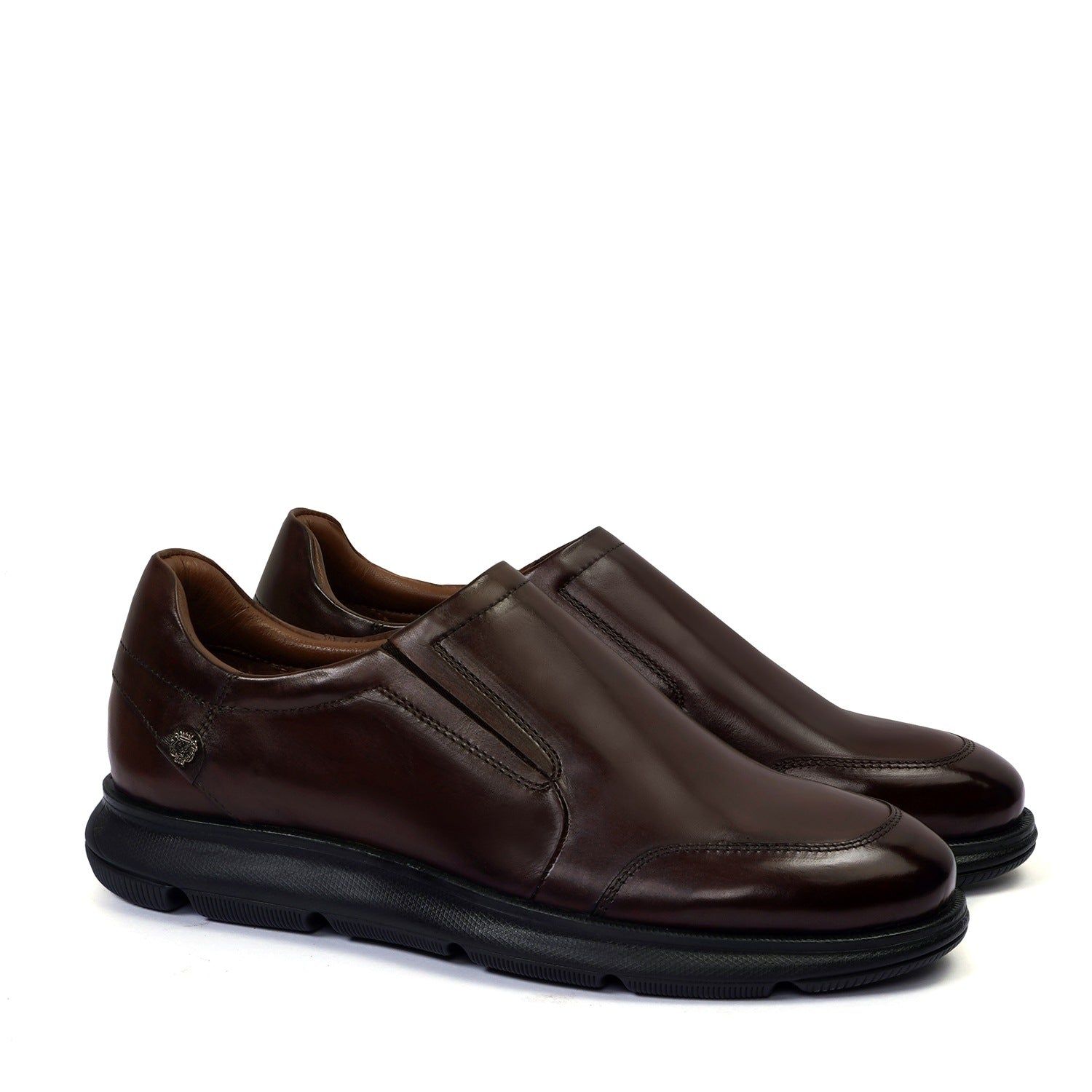 Dark Brown Leather Super Light Weight Sneakers By Brune & Bareskin-40/6