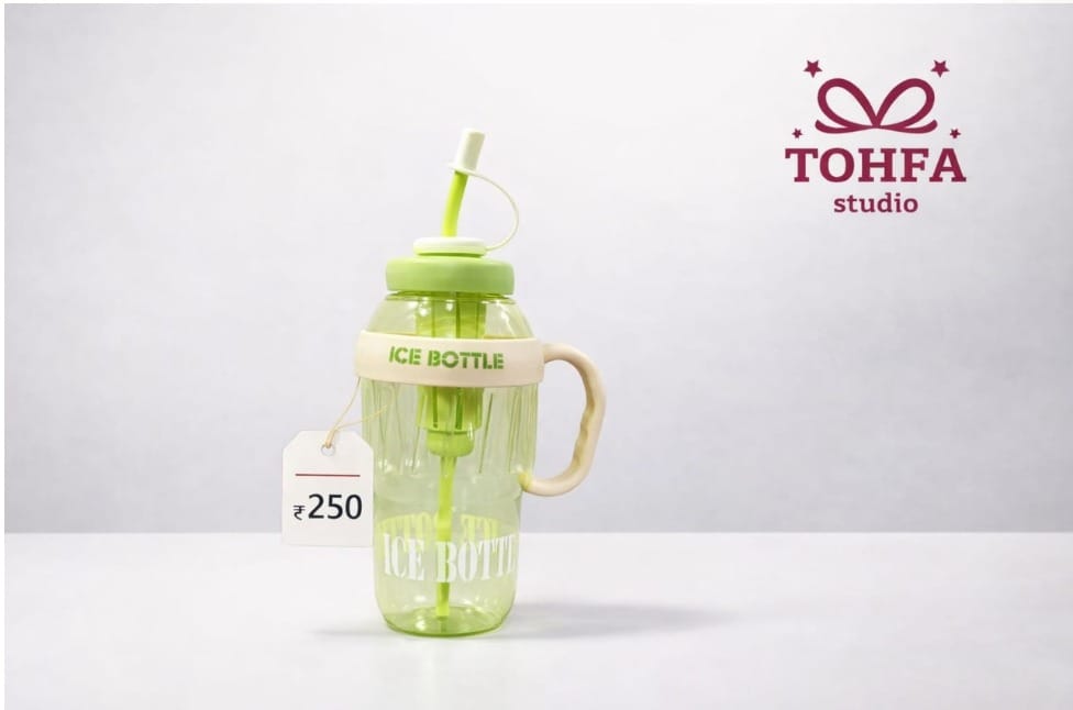 Ice bottle with straw and handle