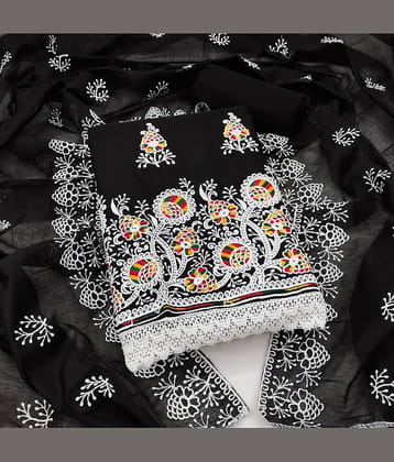 Rangtulika Ethnics Unstitched Cotton Blend Applique Dress Material - Black ( Pack of 1 )