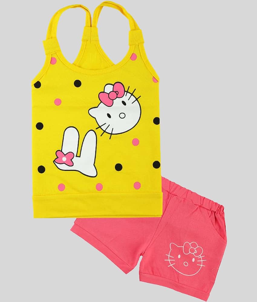 CATCUB - Yellow Cotton Girls Top With Shorts ( Pack of 1 )