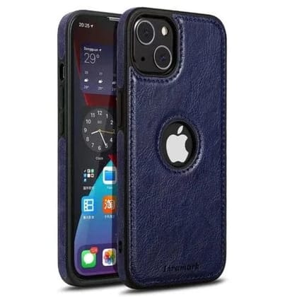 Puloka Dark Blue Logo cut Leather silicone case for Apple iPhone 13