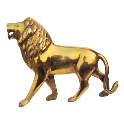 Classic Brass Lion Showpiece Statue for Table & Shelf Decoration, Height : 6.2 Inch (ANMAS193 B)