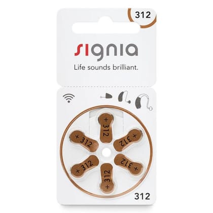 Signia size 312 Hearing Aid Batteries | 1 Packet (6 Batteries)