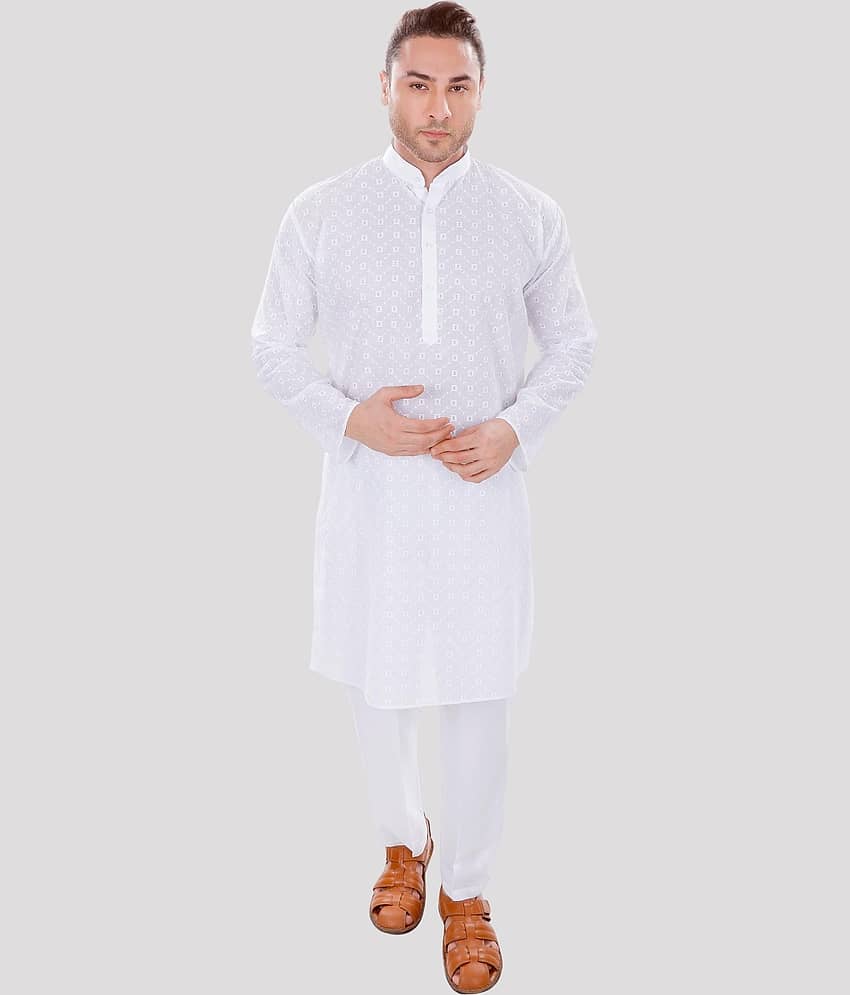 Maharaja - White Cotton Regular Fit Men's Kurta Pyjama Set ( Pack of 1 )