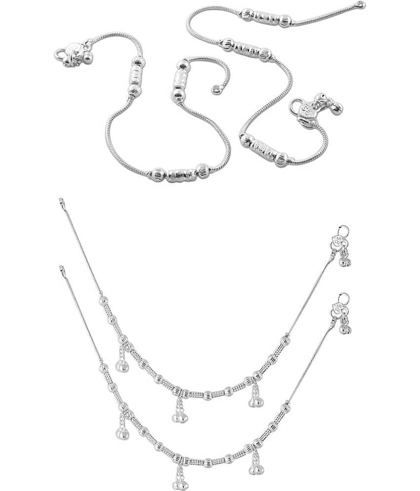 HEER COLLECTION - Silver Anklets ( Pack of 2 )
