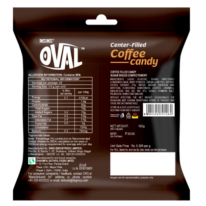 Pass Pass Oval Candy Pouch || Coffee Candy || 45 Pieces ||173.25 Grams