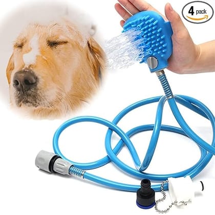 BlingPets Pet Bathing Adjustable Tool Massager Shower Sprayers with Brush & Scrubber in-One| 3 in 1 Multi-Functional Handheld Tool|Shower Bath Tub & Outdoor Garden Hose Compatible| Great for Cleaning, Washing for Dog Cat Horse Grooming