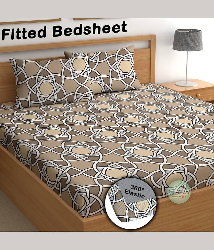 CG HOMES Microfibre Abstract Fitted Fitted bedsheet with 2 Pillow Covers ( Double Bed ) - Brown