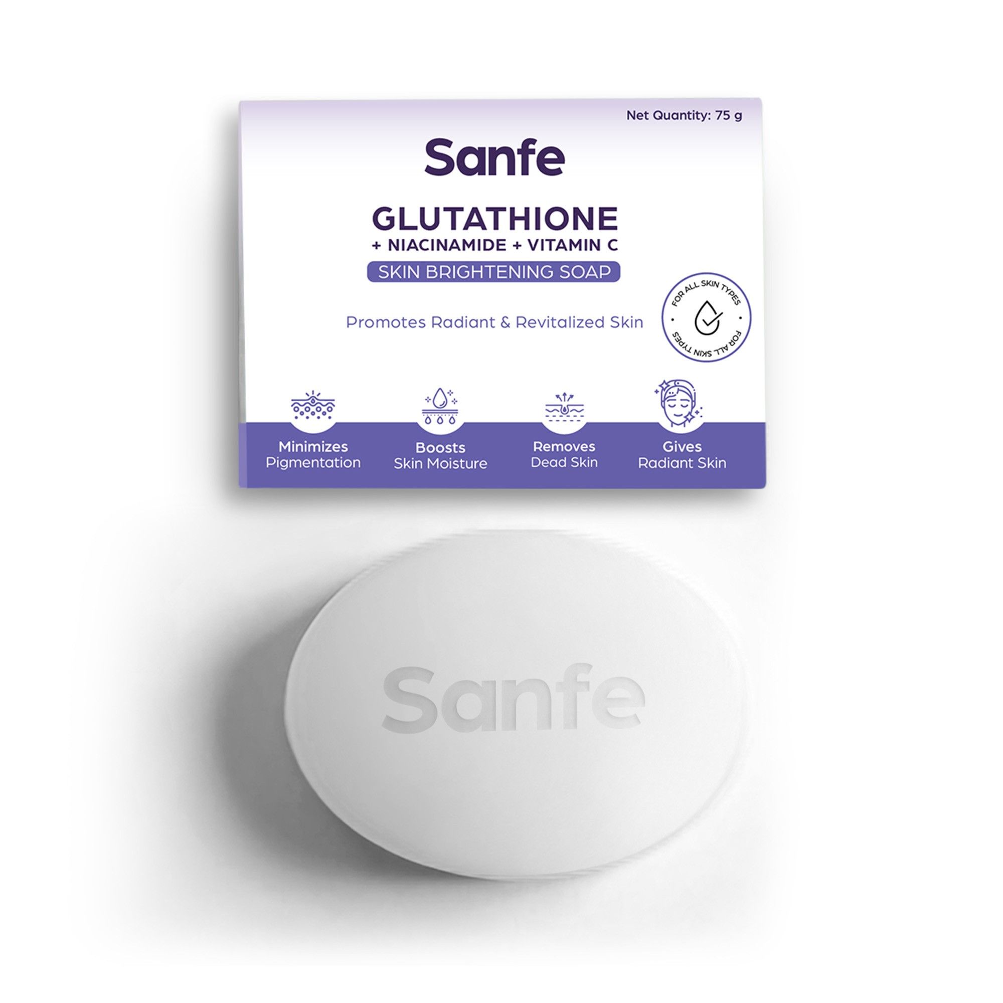 Sanfe Glutathione+Niacinamide+Vitamin C Brightening Soap, Hydrating, Minimizes pigmentation, Removes Dead Skin, Skin whitening soap for women and men, Tan Removal Hyperpigmentation & Glow 75gm
