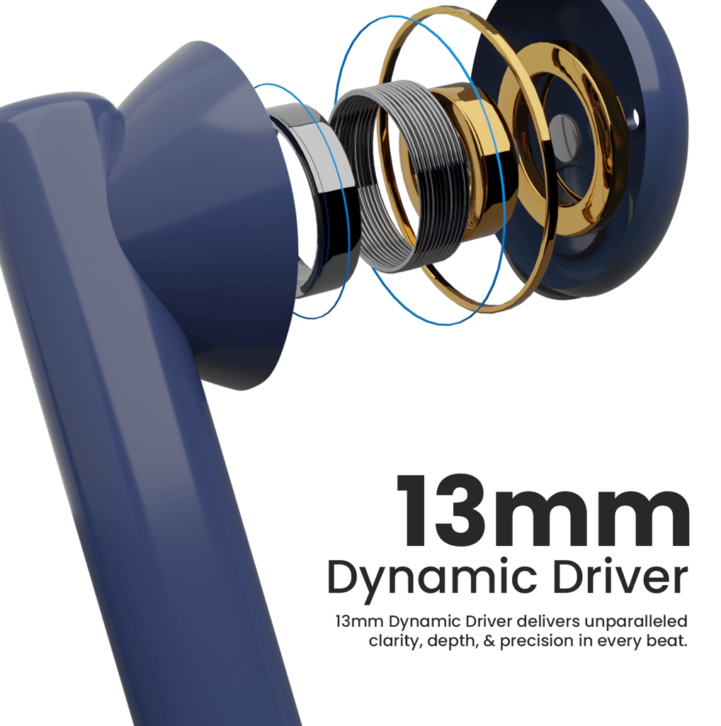 Cellecor BroPods CB11 TWS With 45 Hrs, ENC, 13mm Driver, BT v5.1, Voice Assistant, IPX4 Bluetooth-blue