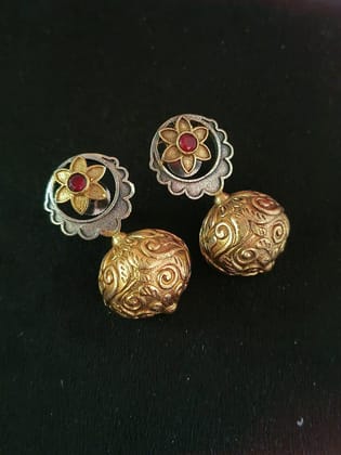 Brass Ball Oxidized Dangler Earrings | Sarichka-Red