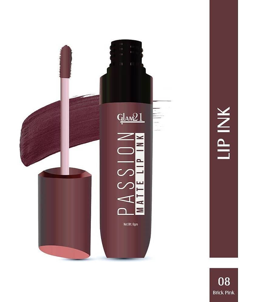 Glam21 Passion Matte Lip Ink Upto 12Hour Color Stay Lightweight & Comfortable 6gm Brick Pink-08