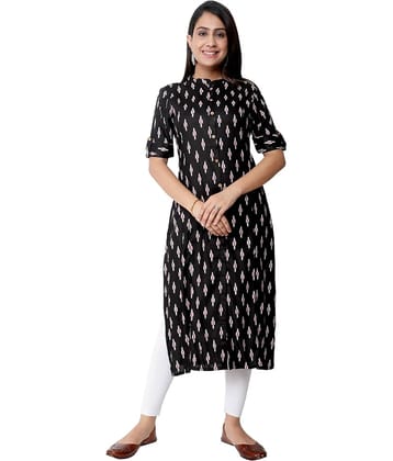 Kundan Women Rayon Printed Straight Kurti ( Black )