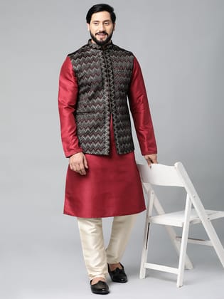 Black Velvet Embroidered Jacket Kurta Set-Made To Measure / Pajama set