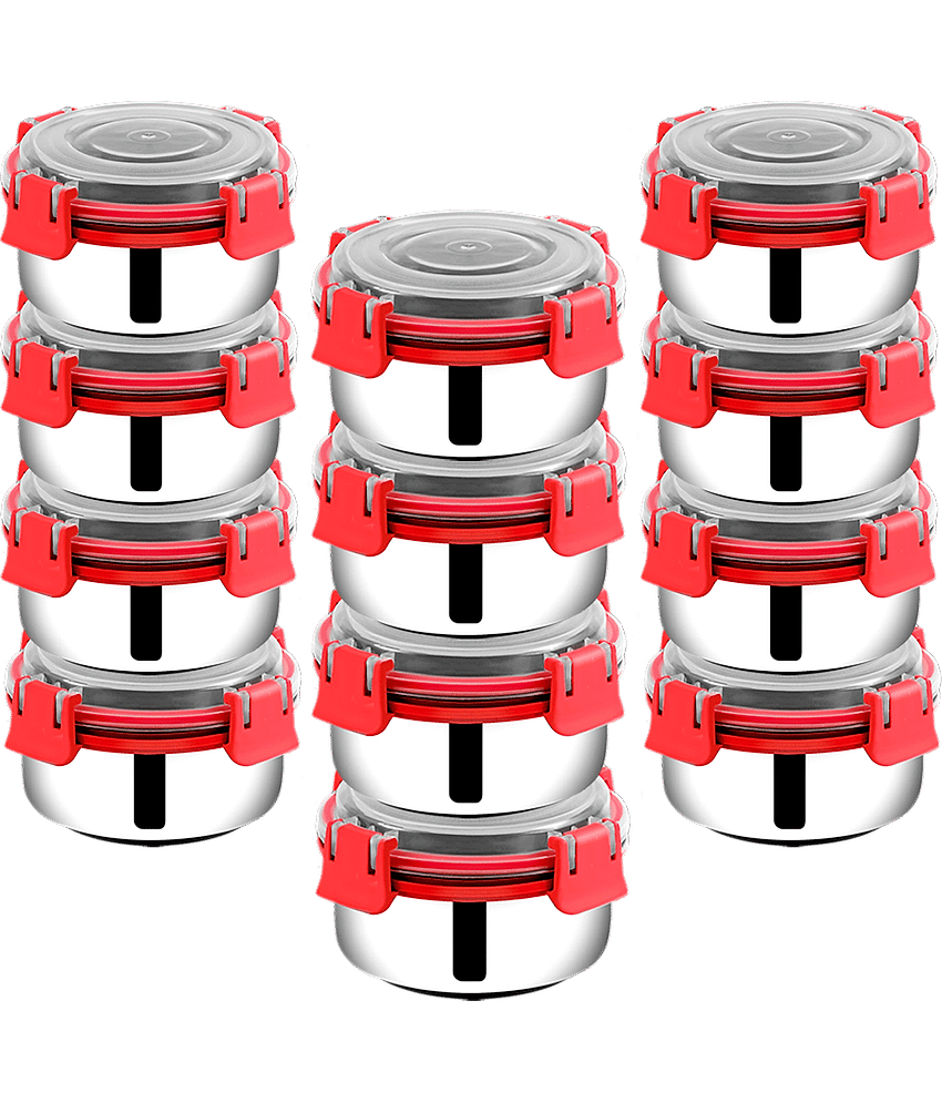 BOWLMAN - Steel Red Food Container ( Set of 12 - 350mL each )