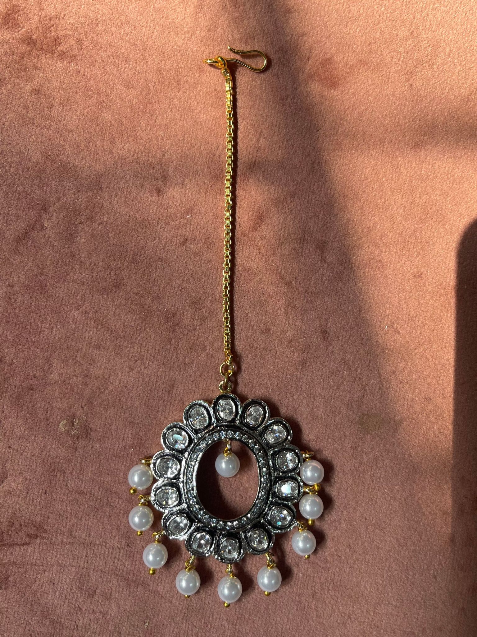 Diqrah - White Pearl Cubic Zirconia Maang Tikka