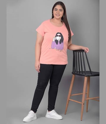Club York Women Cotton Blend Printed Regular Fit Round Neck T-Shirt ( Peach )