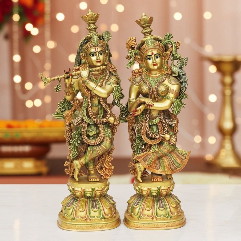 Brass Radha Krishna God Idol Statue � Traditional Temple Decor, Height : 36 Inch (BSMAS1815)