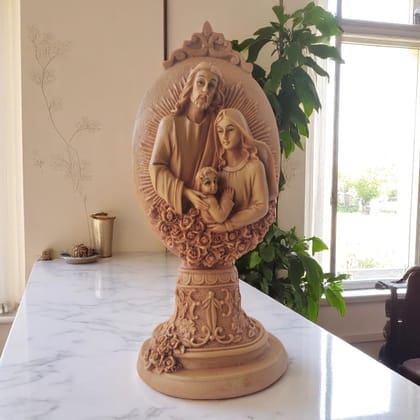 AMS Jesus Christ with Mother Mary & Infant Jesus Idol | Resin Holy Family Statue for Christian Home, Prayer Room, Worship Altar, Office Table & Spiritual Gifting Showpiece � 20 cm Brown Decor Figurine