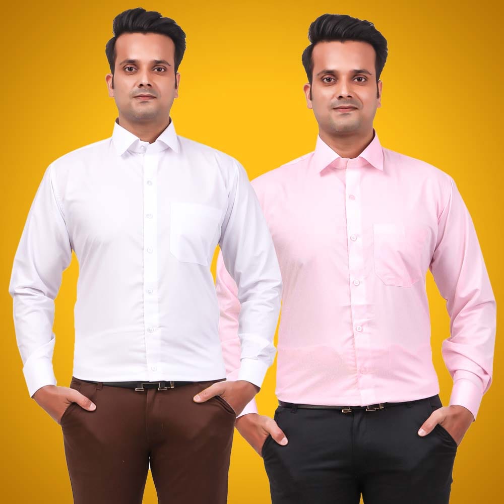 Men's Formal Shirt Blend Cotton Regular Fit Pack of 2-M