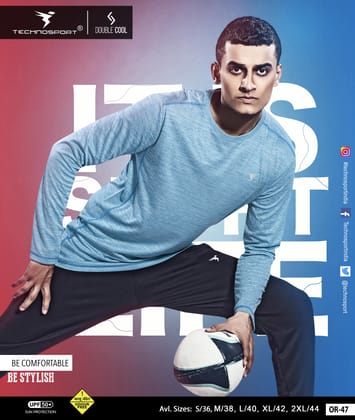 TechnoSport Crew Neck Full Sleeve Dry Fit T Shirt for Men OR-47 (Sky Blue)-S