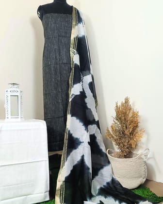 Katan Silk Shibiori Dyed Black Suit