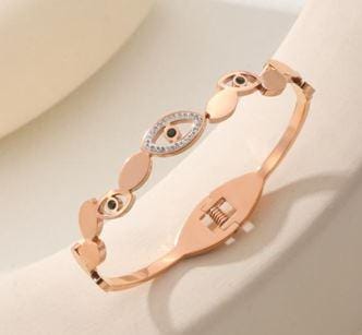 Stainless Steel Gold/Rosegold Plated Evil Eye Kada- STKD 4908
