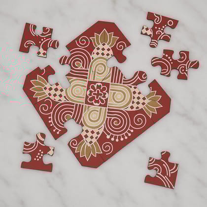 The Mohraj Festive Diwali Rangoli Earthen Puzzle Wooden 12 Pieces with 4 Water Sensor LED Diya
