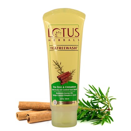 Lotus Herbals Teatreewash Face Wash | with Tea Tree Oil & Cinnamon | Anti Acne | Oil Control | For Oily Skin | 120g