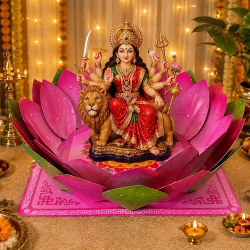 Home & Navratri Decoration Items with Foldable Paper Lotus Makhar (30x7.5 inch), Big Lotus Flower, Diwali