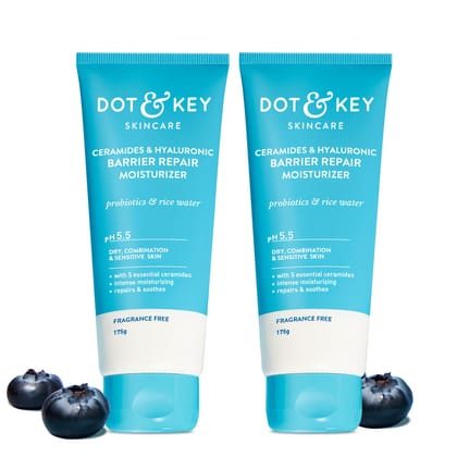 Dot & Key Barrier Repair Moisturizer For Normal, Dry, Combination & Sensitive Skin | 120 Hrs Moisturization, With 5 Ceramides & Hyaluronic | Repairs Damaged Skin Barrier, Non-Comedogenic | 350g (Pack of 2,175 gms each) Dot & Key Barrier Repair Moisturize