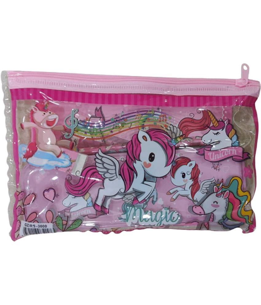 2718 PINK-YESKART 6 IN 1 PINK MAGIC THEME STATIONERY SET( 1 PENCIL ,1 SCALE ,METAL PENCIL BOX, 1 SHARPNER.1 NOTE BOOK)