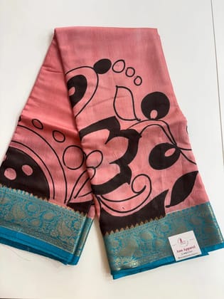 Silk saree with hand paint and Benaras border