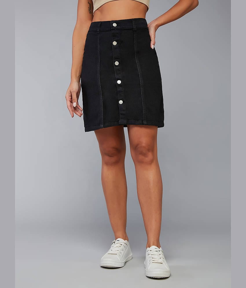 Dolce Crudo Black Denim Women's Asymmetrical Skirt ( Pack of 1 )