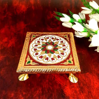 Traditional Puja Chowki | Wooden Pooja Bajot - For Temple, Puja, Home Decoration & Gifts - 6 Inch-Design 1