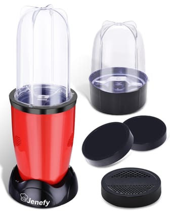 Jenefy Compact Bullet Mixer Grinder Blender 400W for Multi-Use - 2 Jars (500ml, 300ml) Red Jenefy Compact Bullet Mixer Grinder Blender 400W for Multi-Use - 2 Jars (500ml, 300ml) Red