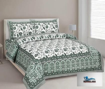 3001-Hometrade India-Standard King Size (90*108 Inches)-Buy Pure Cotton Jaipuri Printed Flat King Size Double Bedsheet With 2 Matching Pillow Cover