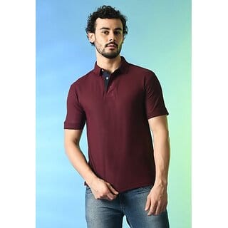 PRINTCULTR Men Solid Polo Neck Polyester Maroon T-Shirt