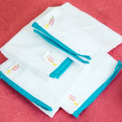 IVEI Pure Soft Cotton Dhoti BURP CLOTH for Babies - Set of 4 - Blue