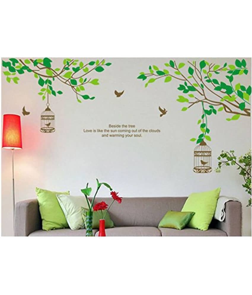 Print Mantras Tree Branches Birds Cage Wallstickers Nature Sticker ( 125 x 155 cms )