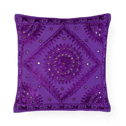 Mirrorwork Cushion Cover - 16x16-16x16 / Purple / Cotton