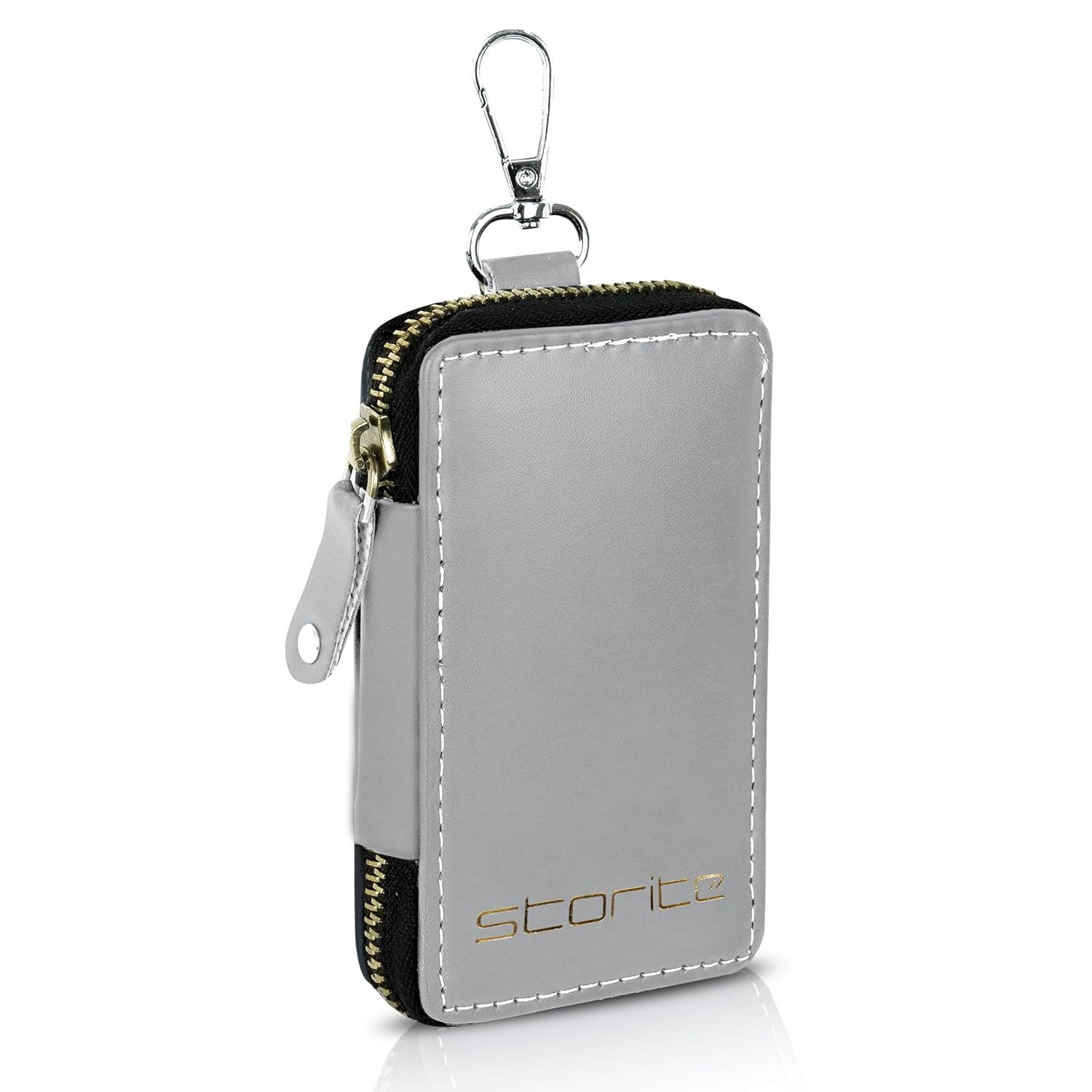 Storite PU Leather Large Key Case Pouch Wallet Keychain Key Holder with 6 Hooks Zipper Closure - Grey