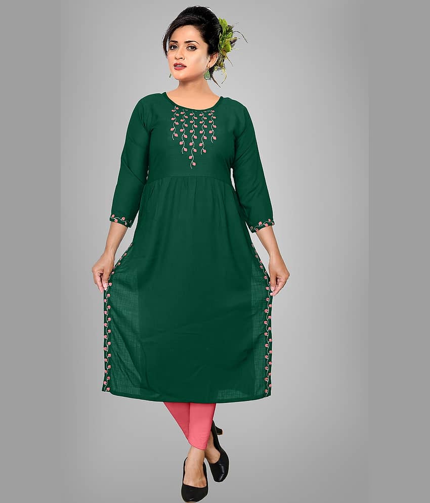 HAYA - Green Rayon Women's Straight Kurti ( Pack of 1 )
