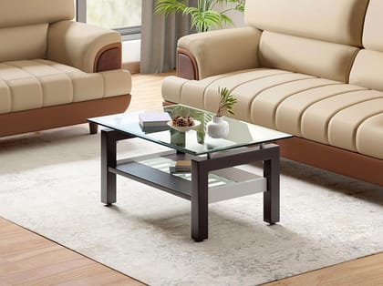 Alice Pro Coffee Table - Tempered Glass, Walnut