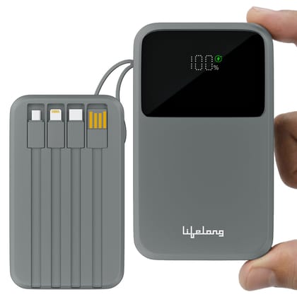 Lifelong Electronics 20000mAh 22.5W Fast Charging Power Bank | 3 Inputs (1 Built-in USB A Cable + 1 C + 1 Lightning Port) & 6 Outputs (3 Built-in Cables + 1 C + 2 A Port) | Small Pocket Size Powerbank Lifelong Electronics 20000mAh 22.5W Fast Charging Pow