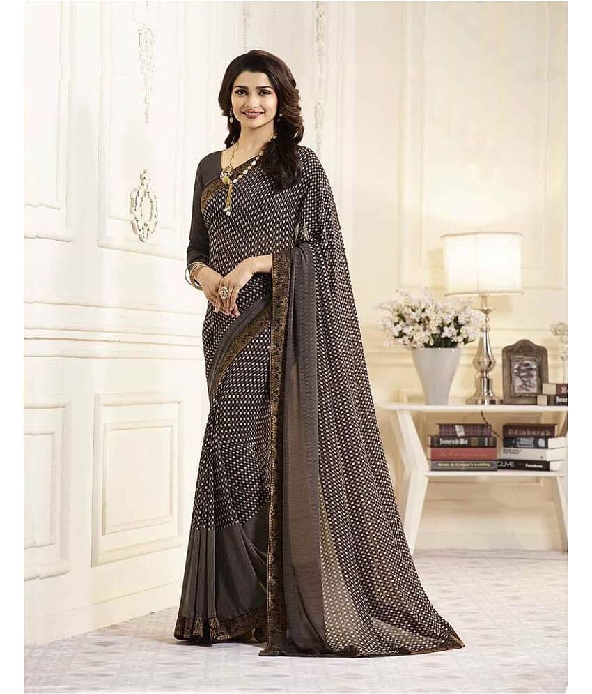 Gazal Fashions Chiffon Printed Saree With Unstitched Blouse Piece ( Multicolor )