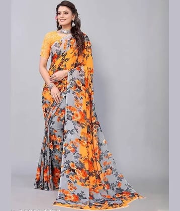 Suntex Georgette Printed Regular Saree With Unstitched Blouse Piece ( Orange )