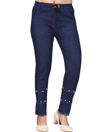 Aarika Girls Party Wear Navy Blue Colour Beads Emballished Denim Jeans
