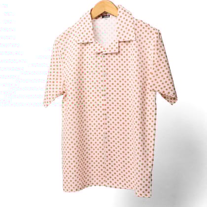 Coral Polka Cuban Collar Shirt#15-4XL
